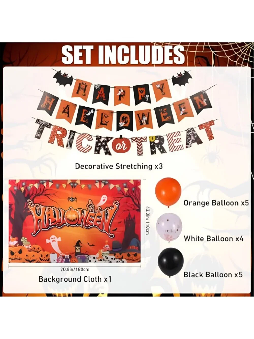Halloween Party Decorations, Backdrop, Banner, Garland & Balloons